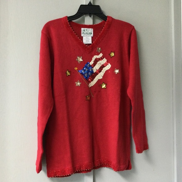 The Quacker Factory Size Small Patriotic red white and blue sweater oversize New - Picture 2 of 16